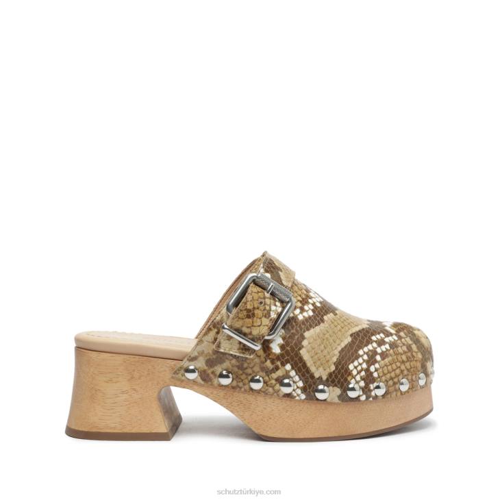 Schutz N42F197hiç yılan kabartmalı deri düz gerçek bej