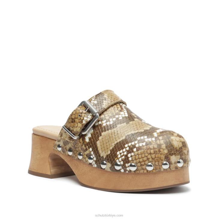 Schutz N42F197hiç yılan kabartmalı deri düz gerçek bej