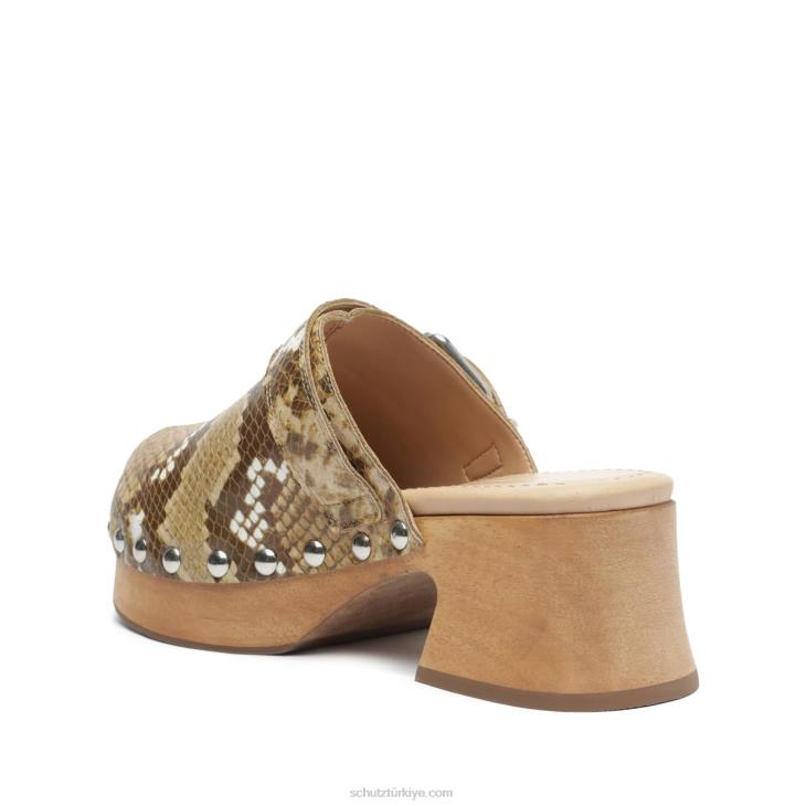 Schutz N42F197hiç yılan kabartmalı deri düz gerçek bej