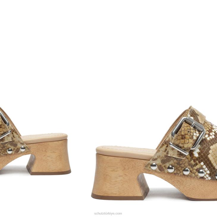 Schutz N42F197hiç yılan kabartmalı deri düz gerçek bej