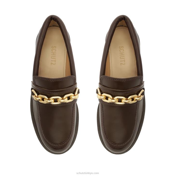 Schutz N42F580dannie deri düz bitter çikolata