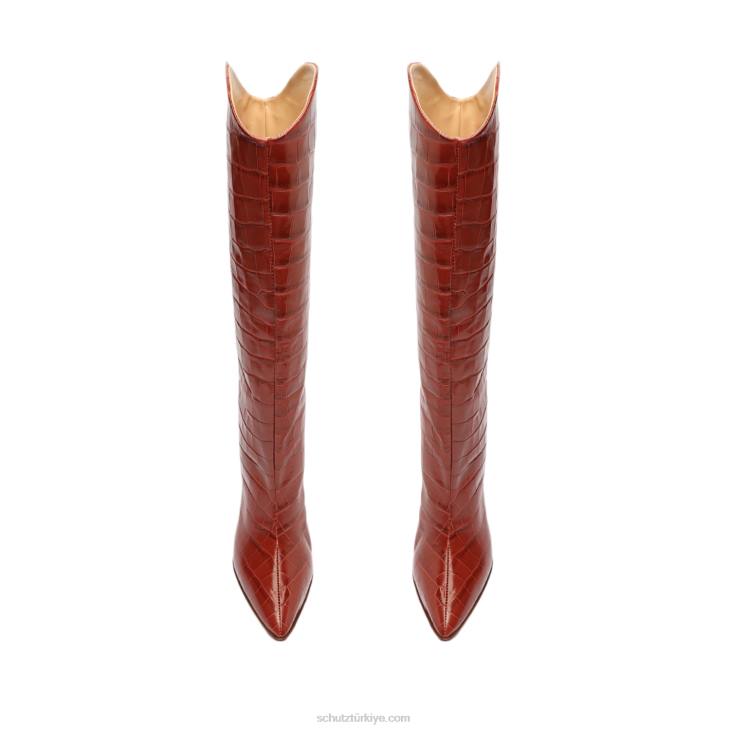 Schutz N42F741maryana blok deri çizme kırmızı kahverengi