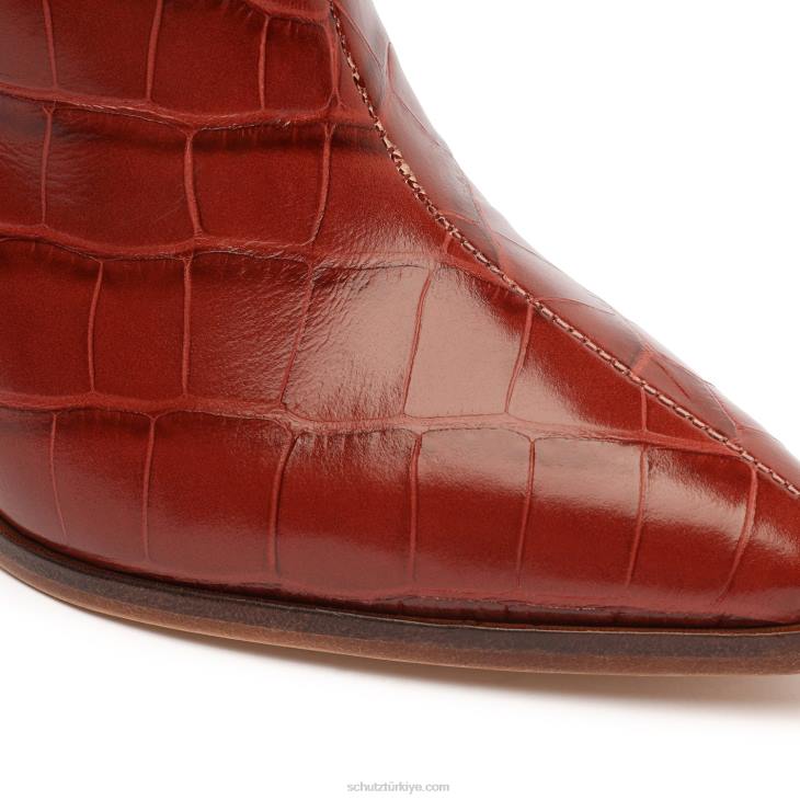 Schutz N42F741maryana blok deri çizme kırmızı kahverengi