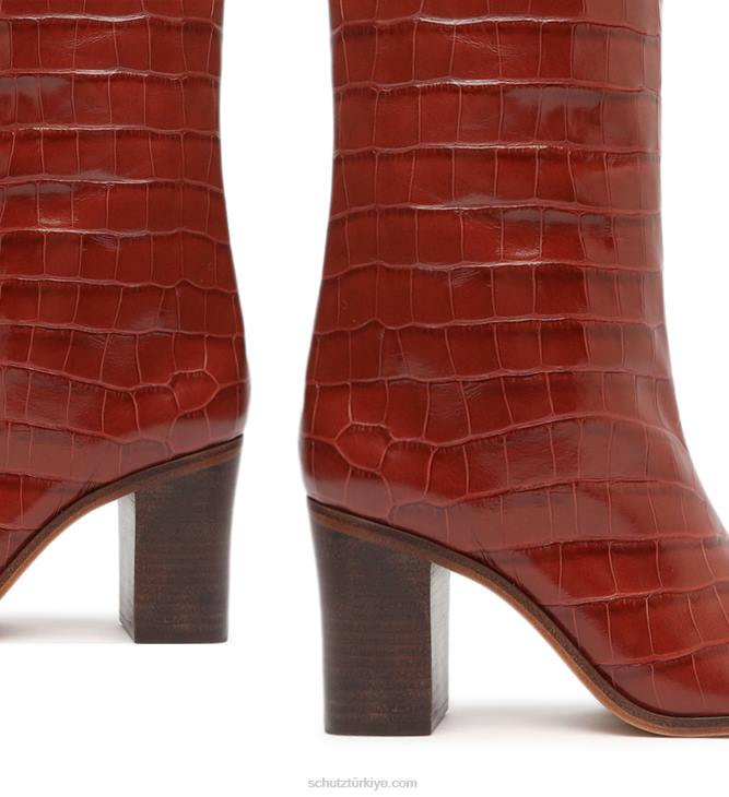 Schutz N42F741maryana blok deri çizme kırmızı kahverengi