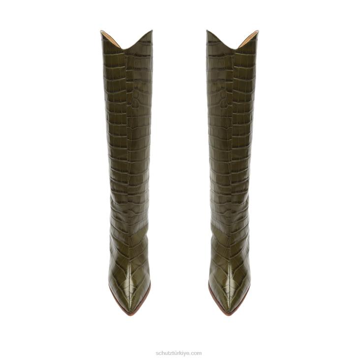 Schutz N42F742maryana blok timsah kabartmalı deri çizme askeri yeşil