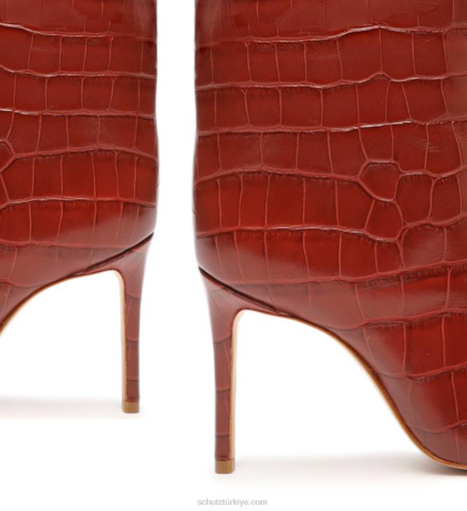 Schutz N42F747maryana timsah kabartmalı deri çizme kırmızı kahverengi