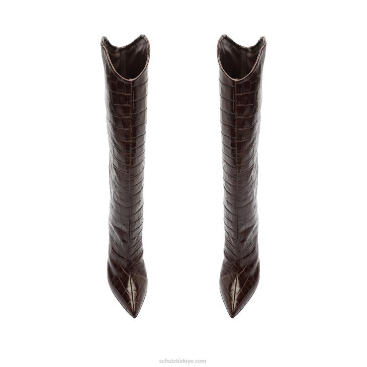 Schutz N42F750maryana timsah kabartmalı deri çizme bitter çikolata