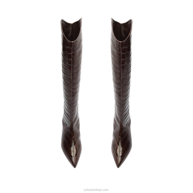 Schutz N42F760maryana lo timsah kabartmalı deri çizme bitter çikolata