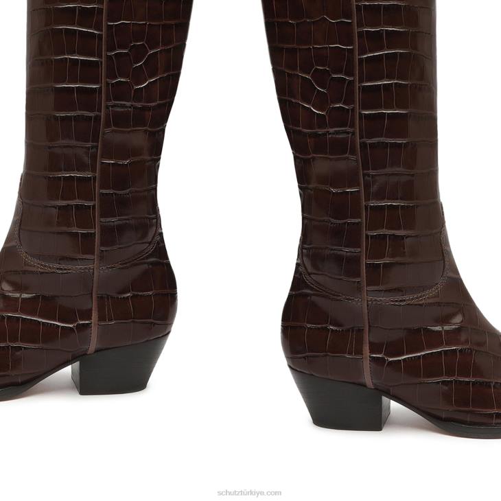 Schutz N42F780tessie timsah kabartmalı deri çizme bitter çikolata