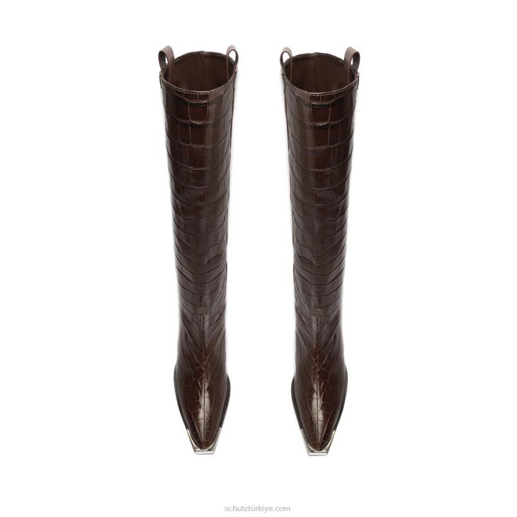 Schutz N42F780tessie timsah kabartmalı deri çizme bitter çikolata