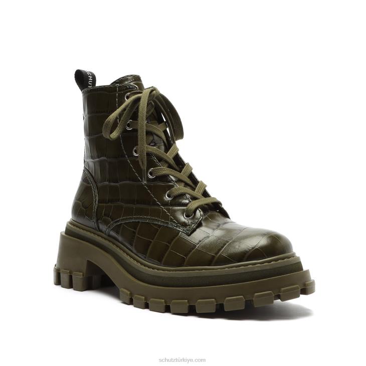 Schutz N42F911orly timsah kabartmalı deri patik askeri yeşil