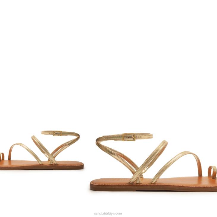 Schutz N42F522hallea metalik deri sandalet altın