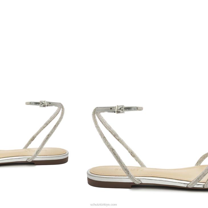 Schutz N42F528mücevher gündelik metalik napa deri sandalet gümüş