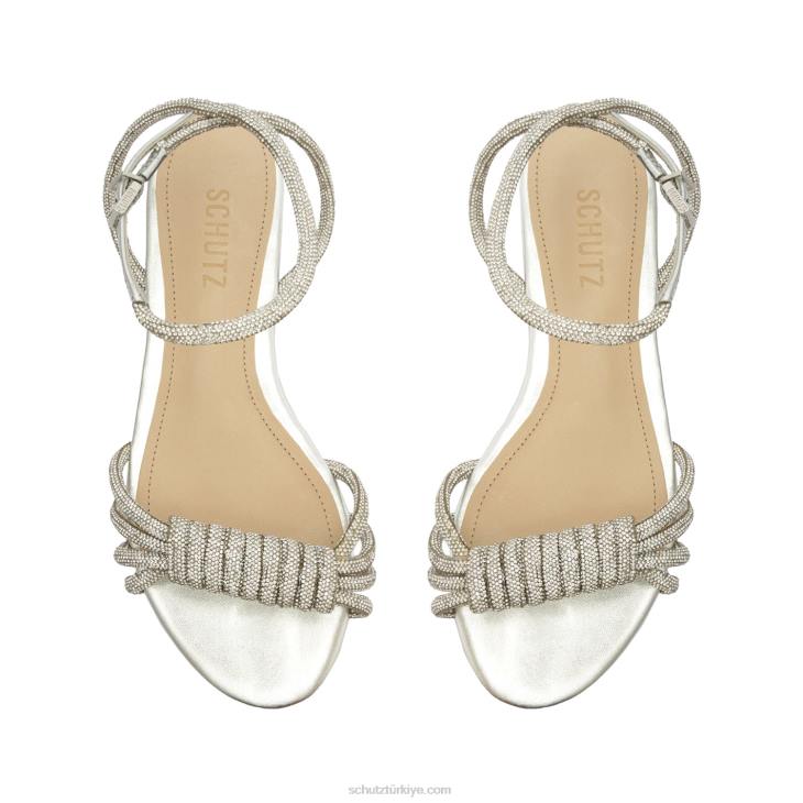 Schutz N42F528mücevher gündelik metalik napa deri sandalet gümüş