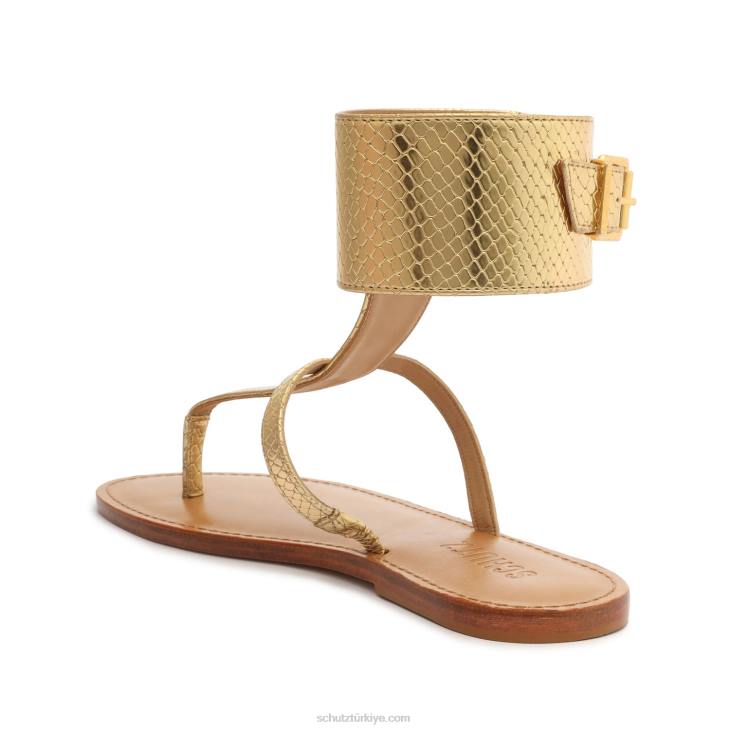 Schutz N42F543athena yaldızlı yılan kabartmalı deri sandalet altın