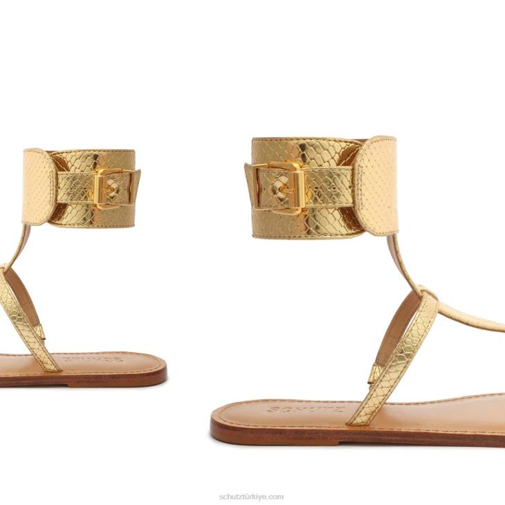 Schutz N42F543athena yaldızlı yılan kabartmalı deri sandalet altın