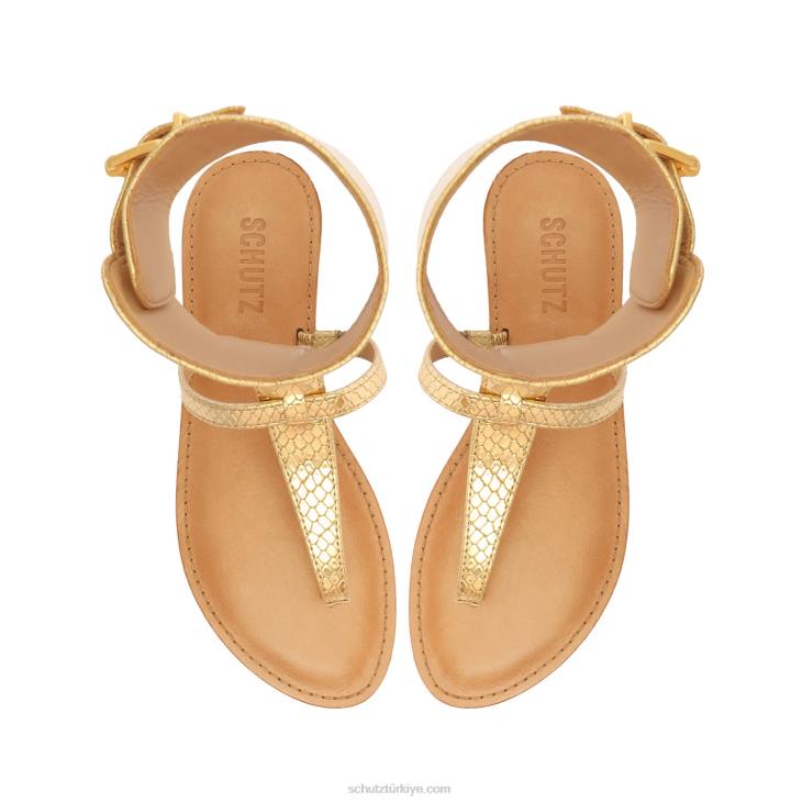 Schutz N42F543athena yaldızlı yılan kabartmalı deri sandalet altın