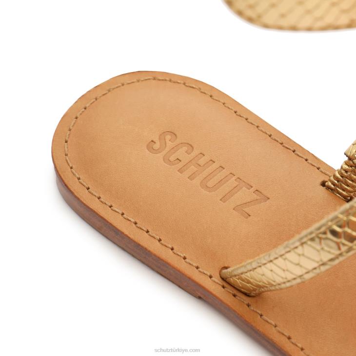 Schutz N42F543athena yaldızlı yılan kabartmalı deri sandalet altın
