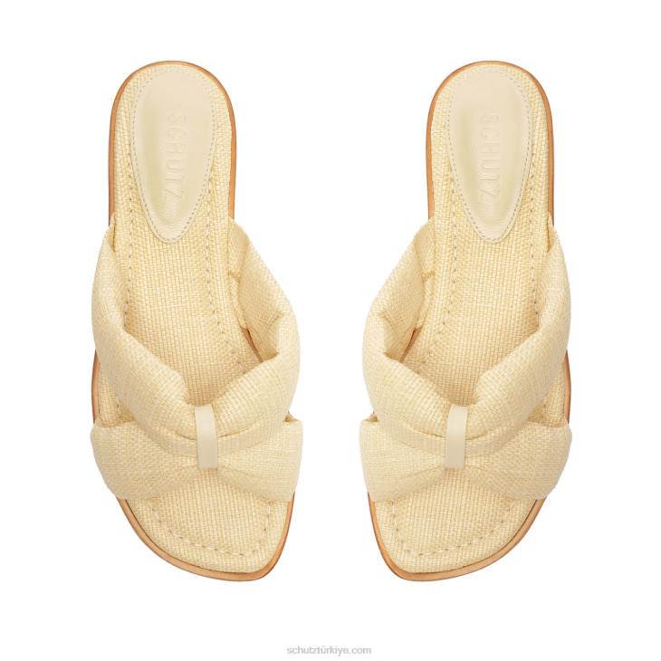 Schutz N42F588peri gündelik hasır ve napa deri sandalet yumurta kabuğu