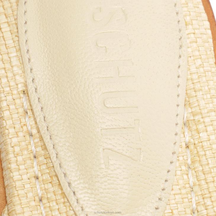 Schutz N42F588peri gündelik hasır ve napa deri sandalet yumurta kabuğu