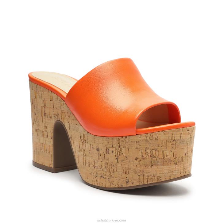 Schutz N42F625dalle kesme Nappa deri sandalet alev turuncu