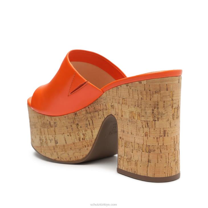 Schutz N42F625dalle kesme Nappa deri sandalet alev turuncu