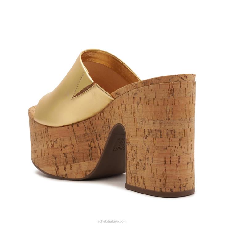 Schutz N42F627dalle kesme metalik deri sandalet altın