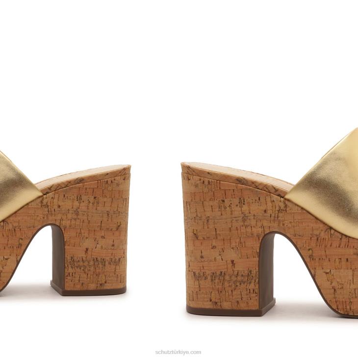 Schutz N42F627dalle kesme metalik deri sandalet altın