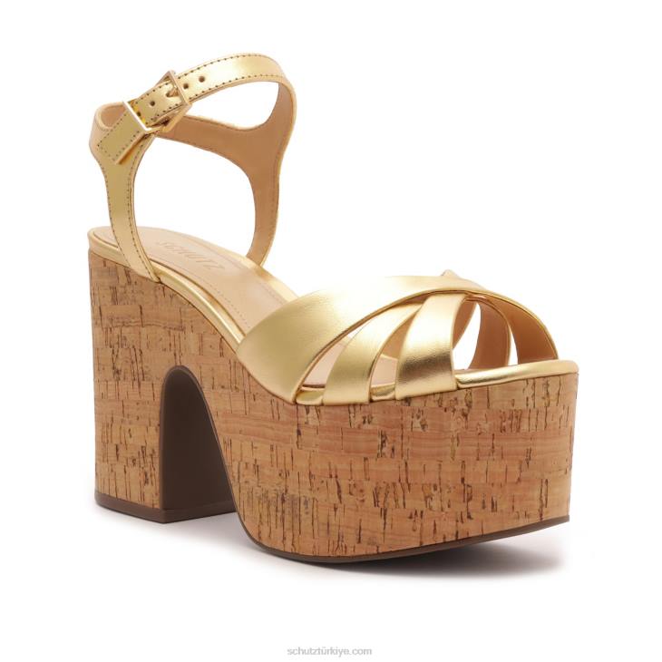 Schutz N42F637keefa kesme metalik deri sandalet altın