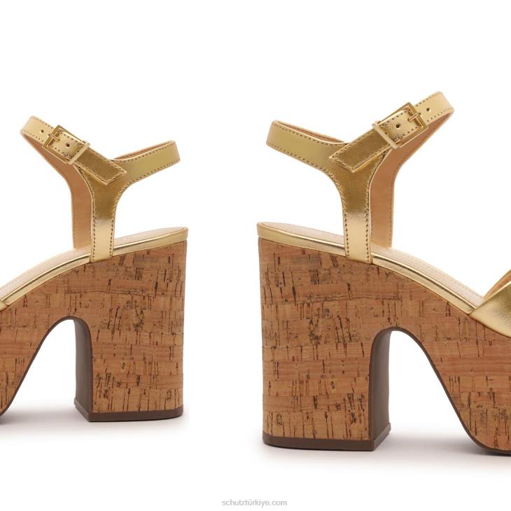 Schutz N42F637keefa kesme metalik deri sandalet altın