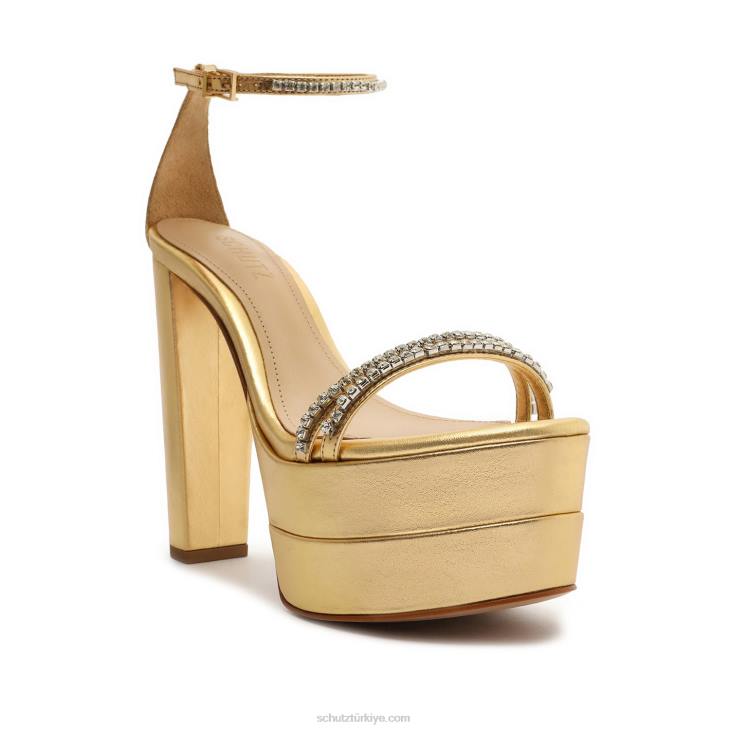 Schutz N42F650fabienne platform metalik deri sandalet altın
