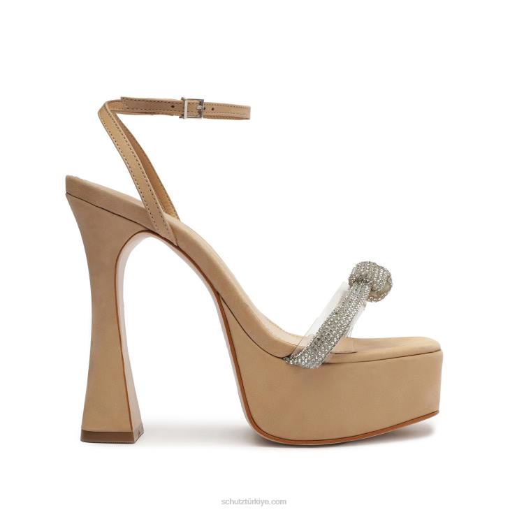 Schutz N42F672peaky platform nubuk ve vinil sandalet açık bej