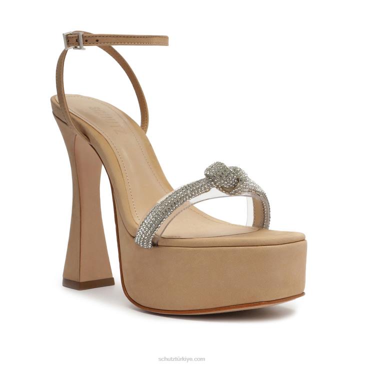 Schutz N42F672peaky platform nubuk ve vinil sandalet açık bej