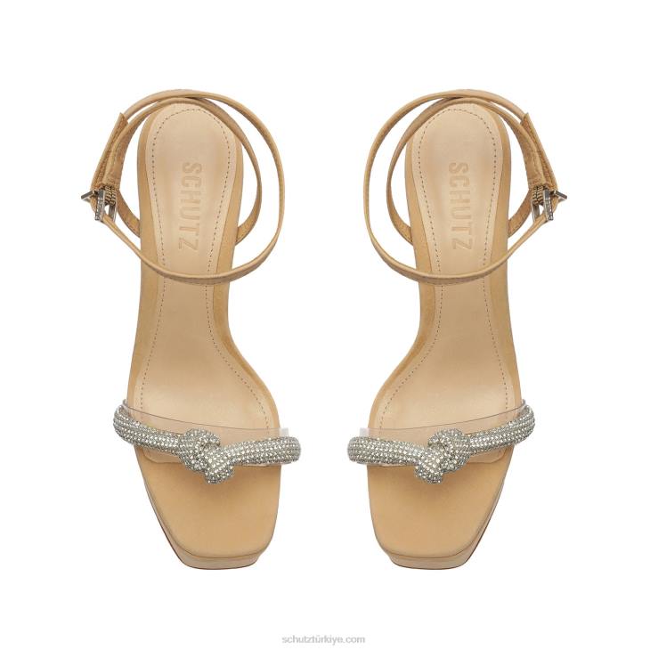 Schutz N42F672peaky platform nubuk ve vinil sandalet açık bej