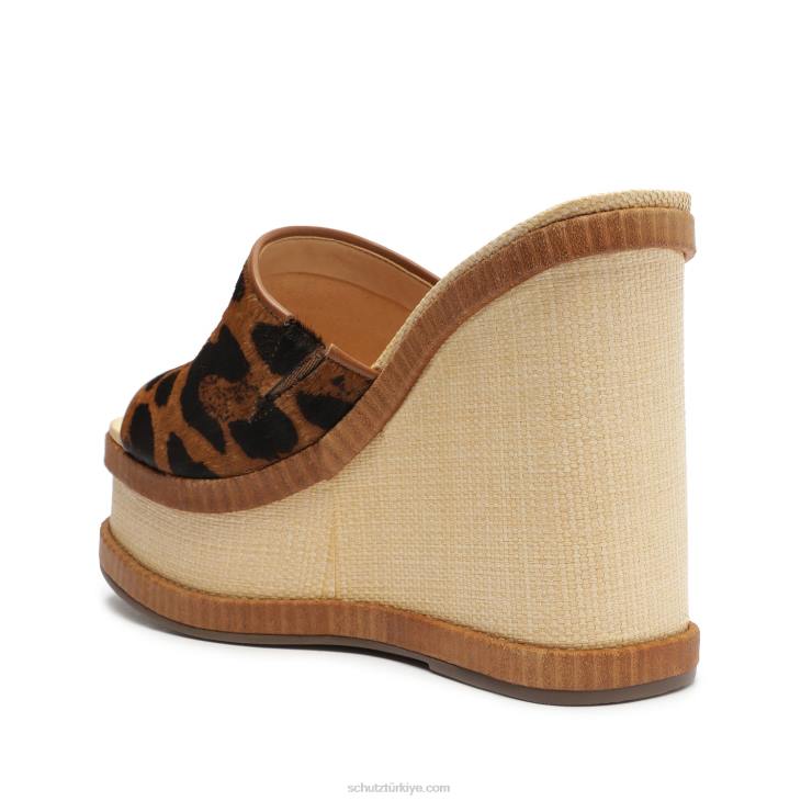 Schutz N42F491dalle vahşi leopar desenli deri sandalet doğal