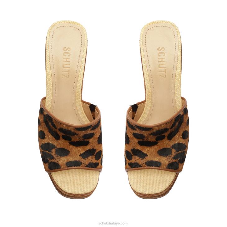 Schutz N42F491dalle vahşi leopar desenli deri sandalet doğal