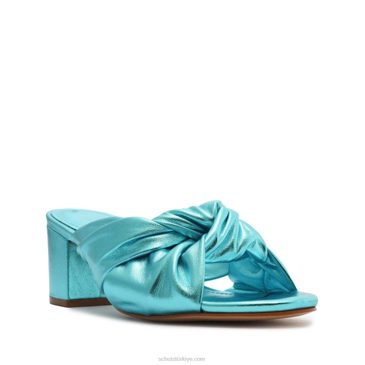 Schutz N42F120mindy orta blok metalik deri sandalet turkuaz
