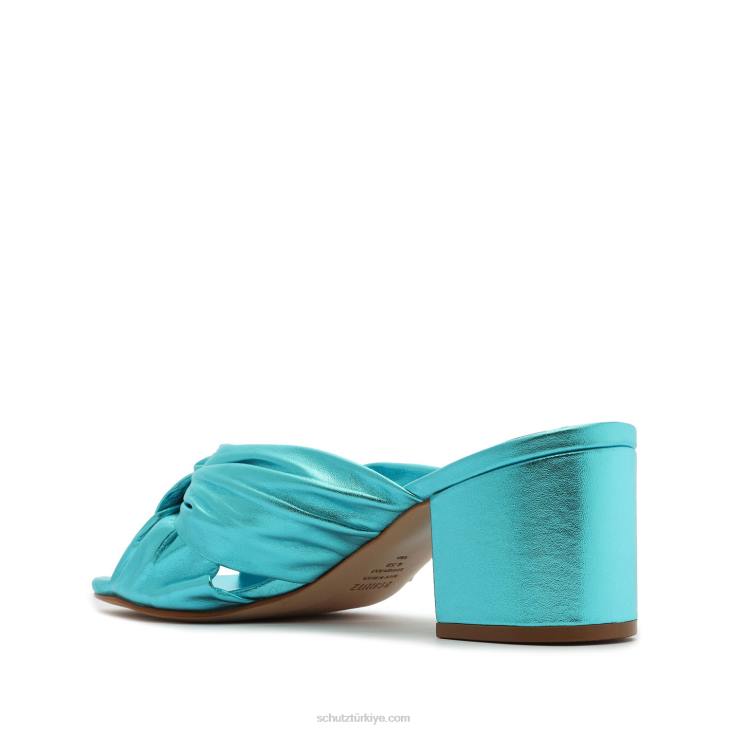 Schutz N42F120mindy orta blok metalik deri sandalet turkuaz