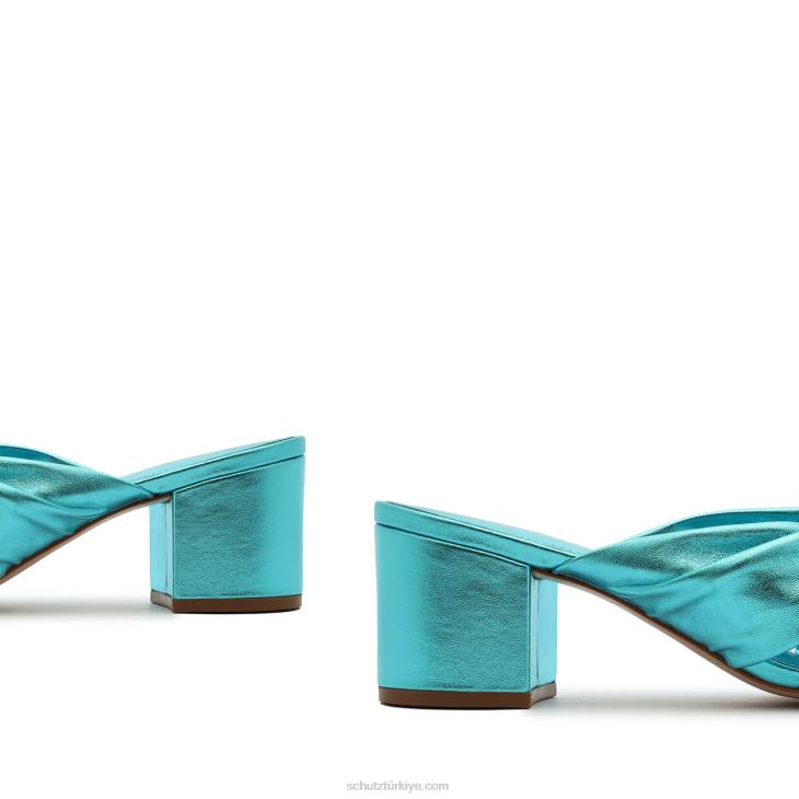 Schutz N42F120mindy orta blok metalik deri sandalet turkuaz