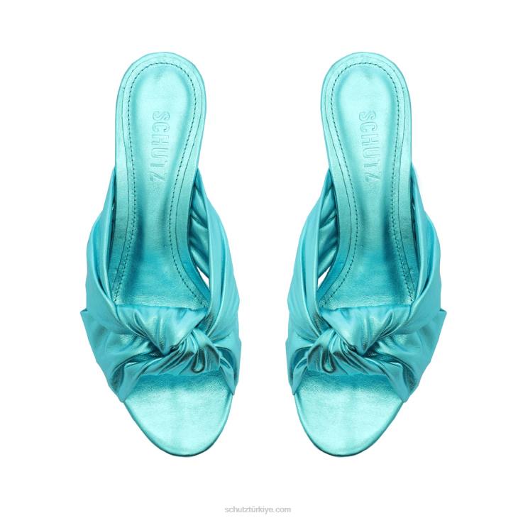 Schutz N42F120mindy orta blok metalik deri sandalet turkuaz
