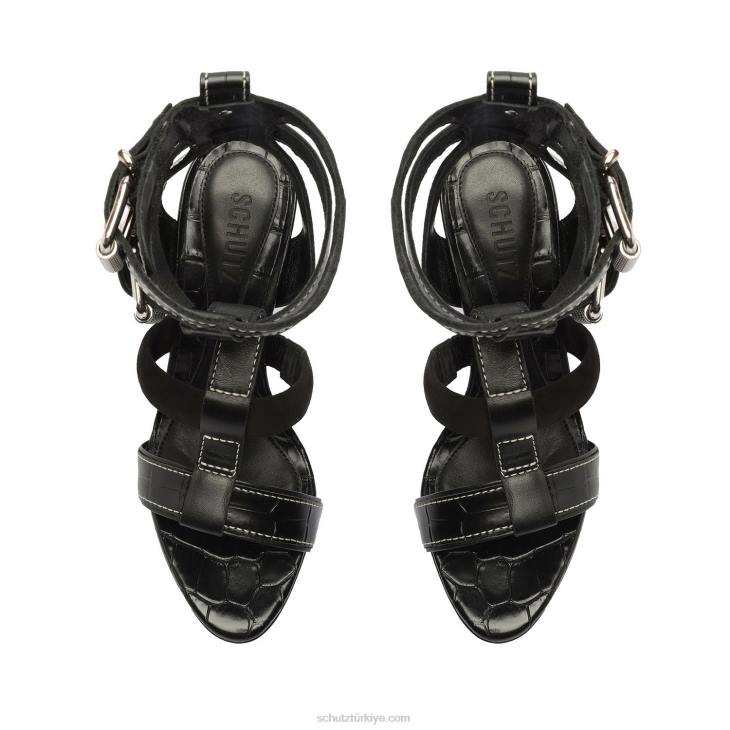 Schutz N42F131chantelle timsah kabartmalı deri sandalet siyah