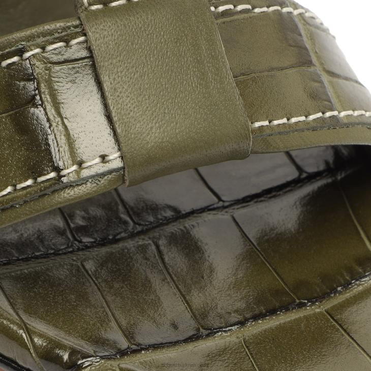 Schutz N42F132chantelle timsah kabartmalı deri sandalet askeri yeşil