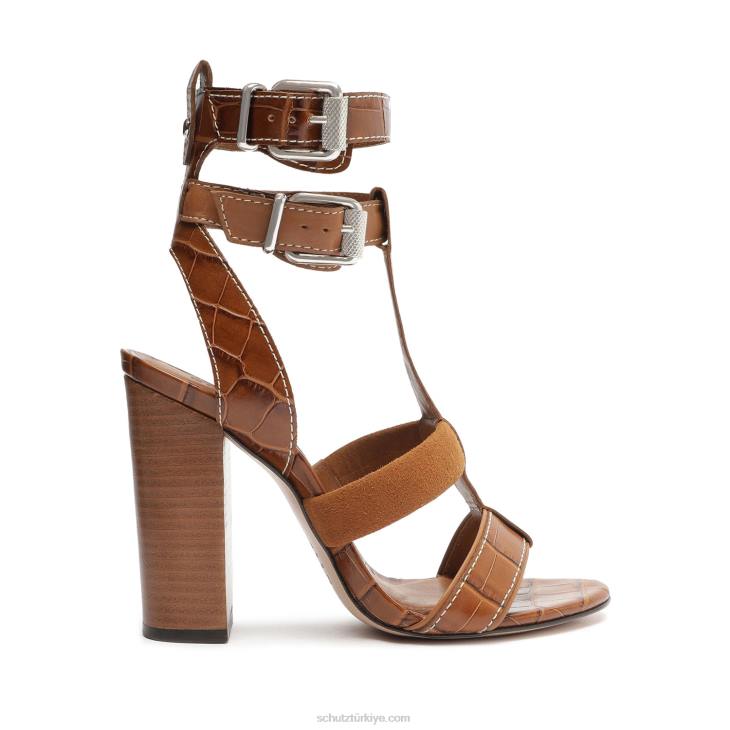 Schutz N42F134chantelle timsah kabartmalı deri sandalet kahverengi