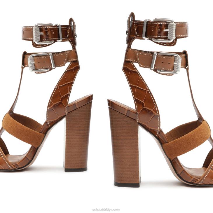 Schutz N42F134chantelle timsah kabartmalı deri sandalet kahverengi