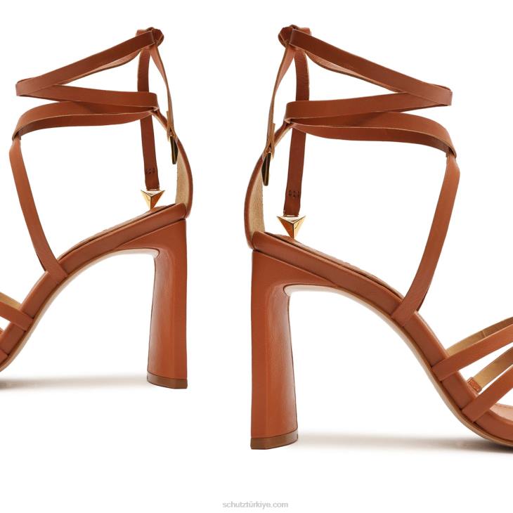 Schutz N42F139yaprak nappa deri sandalet karamelo