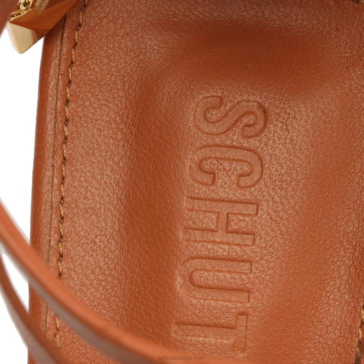 Schutz N42F139yaprak nappa deri sandalet karamelo