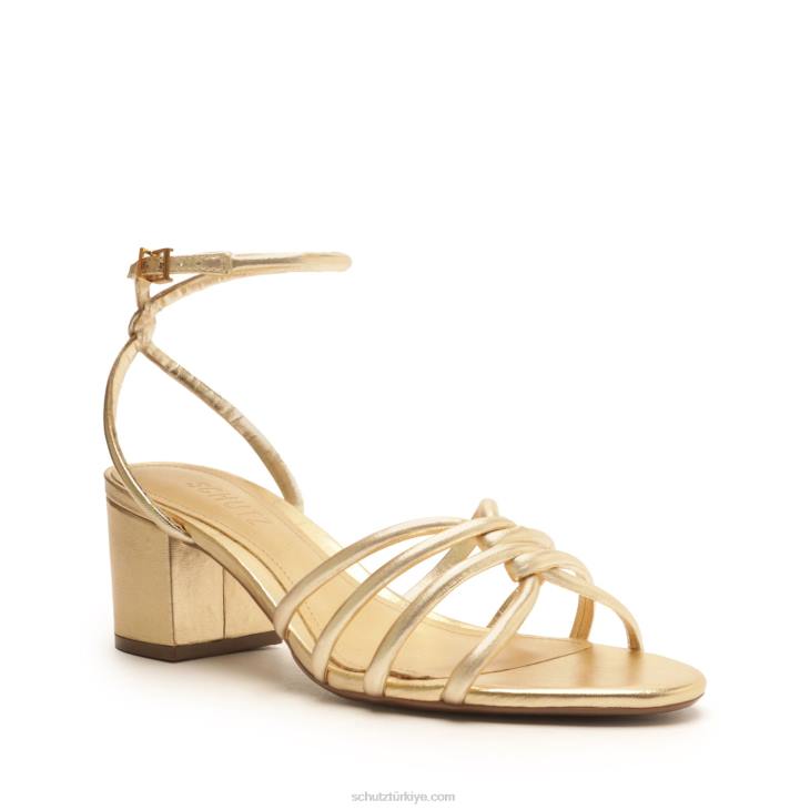 Schutz N42F13rachel blok metalik deri sandalet altın
