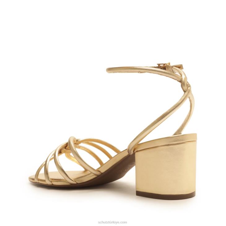 Schutz N42F13rachel blok metalik deri sandalet altın