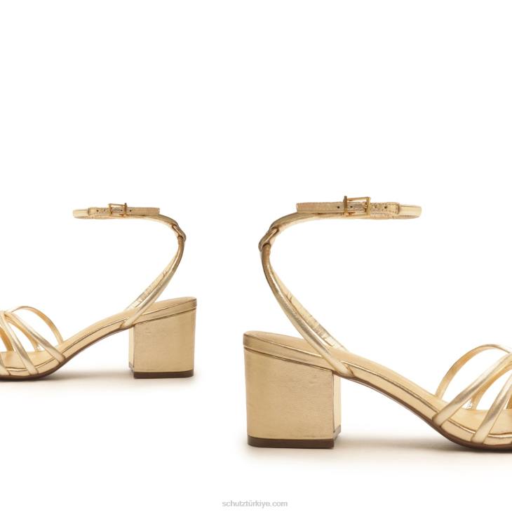 Schutz N42F13rachel blok metalik deri sandalet altın