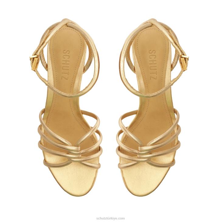 Schutz N42F13rachel blok metalik deri sandalet altın